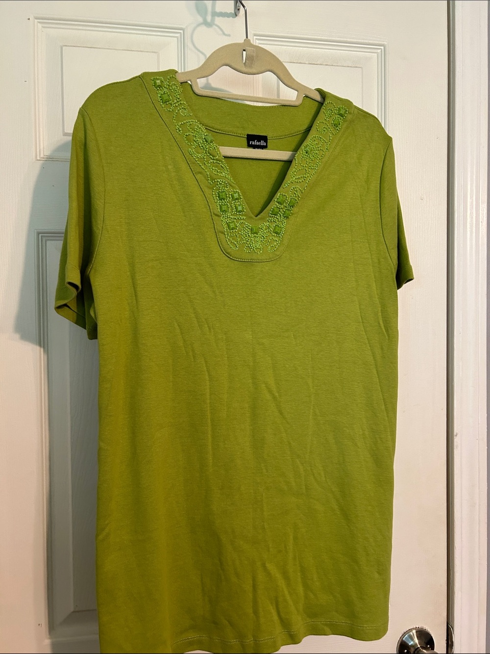 Green Beaded V-Neck Women's Top